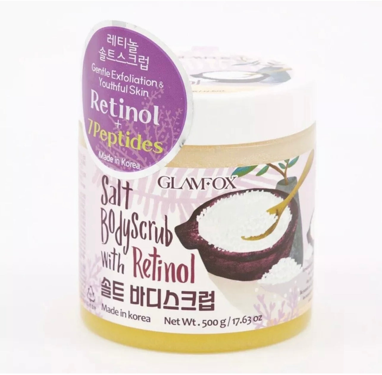 Glamfox~Retinol + 7Peptides Body Scrub With Salicylic Acid And Salt 500ML
