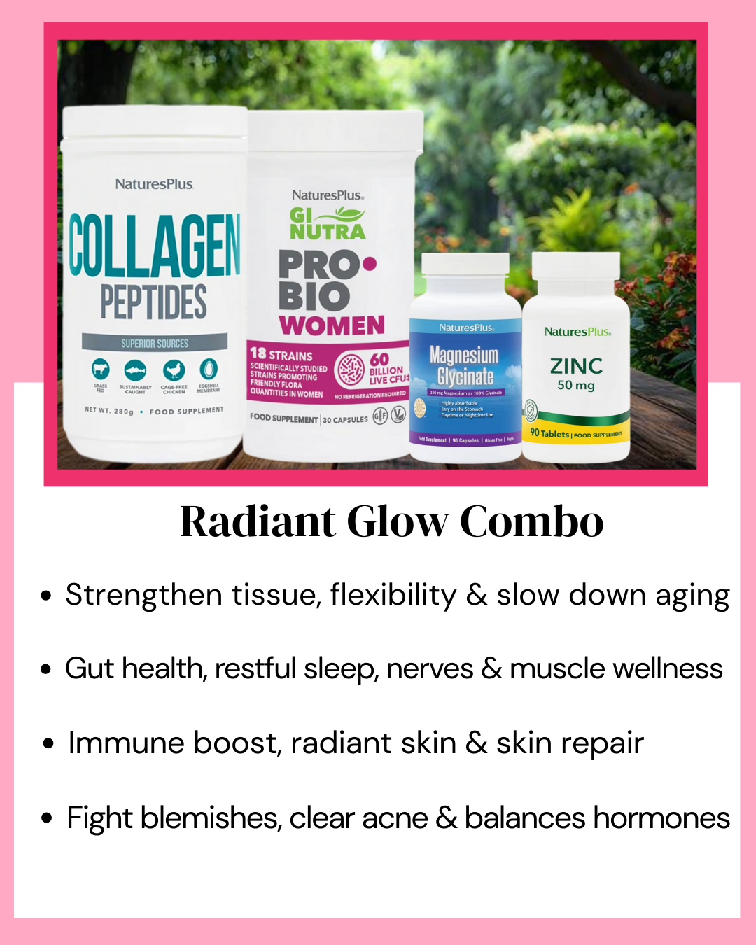 Radiant Glow Package – Collagen Peptides with Vitamin C + Probiotics for Women + Magnesium Glycinate + Zinc