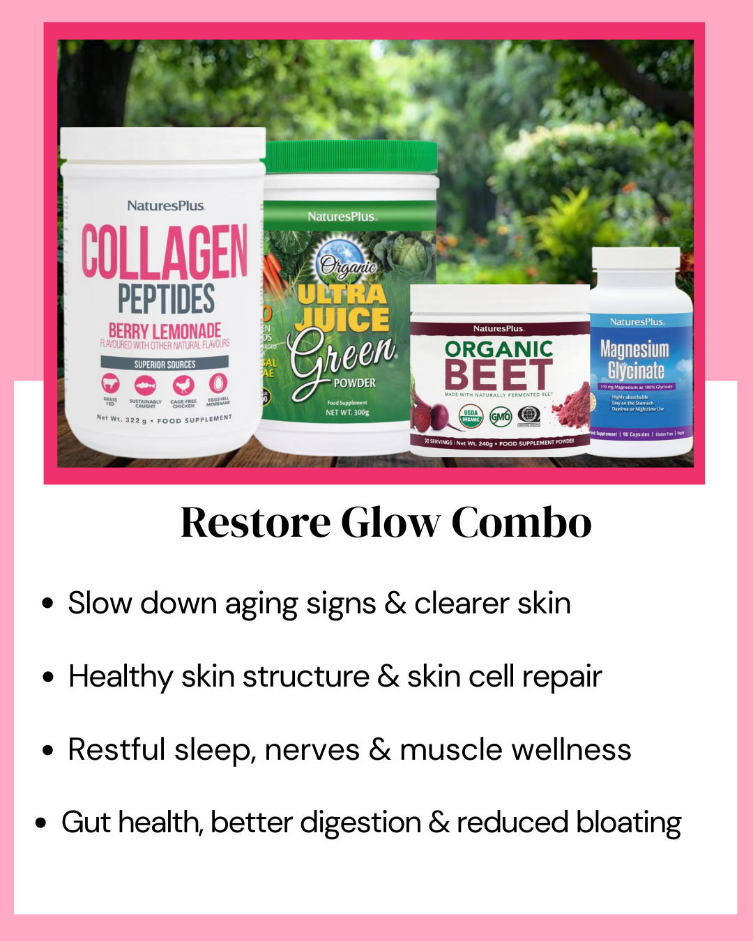 Restore Glow Package – Collagen Peptides (Berry Lemonade) + Ultra Juice Green Powder + Organic Beet Root + Magnesium Glycinate