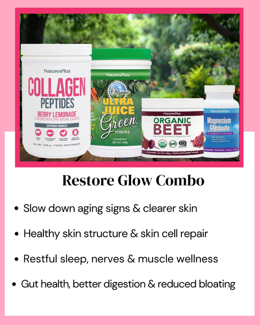 Restore Glow Package – Collagen Peptides (Berry Lemonade) + Ultra Juice Green Powder + Organic Beet Root + Magnesium Glycinate